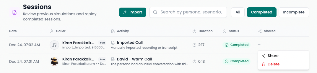 Sharing Sessions